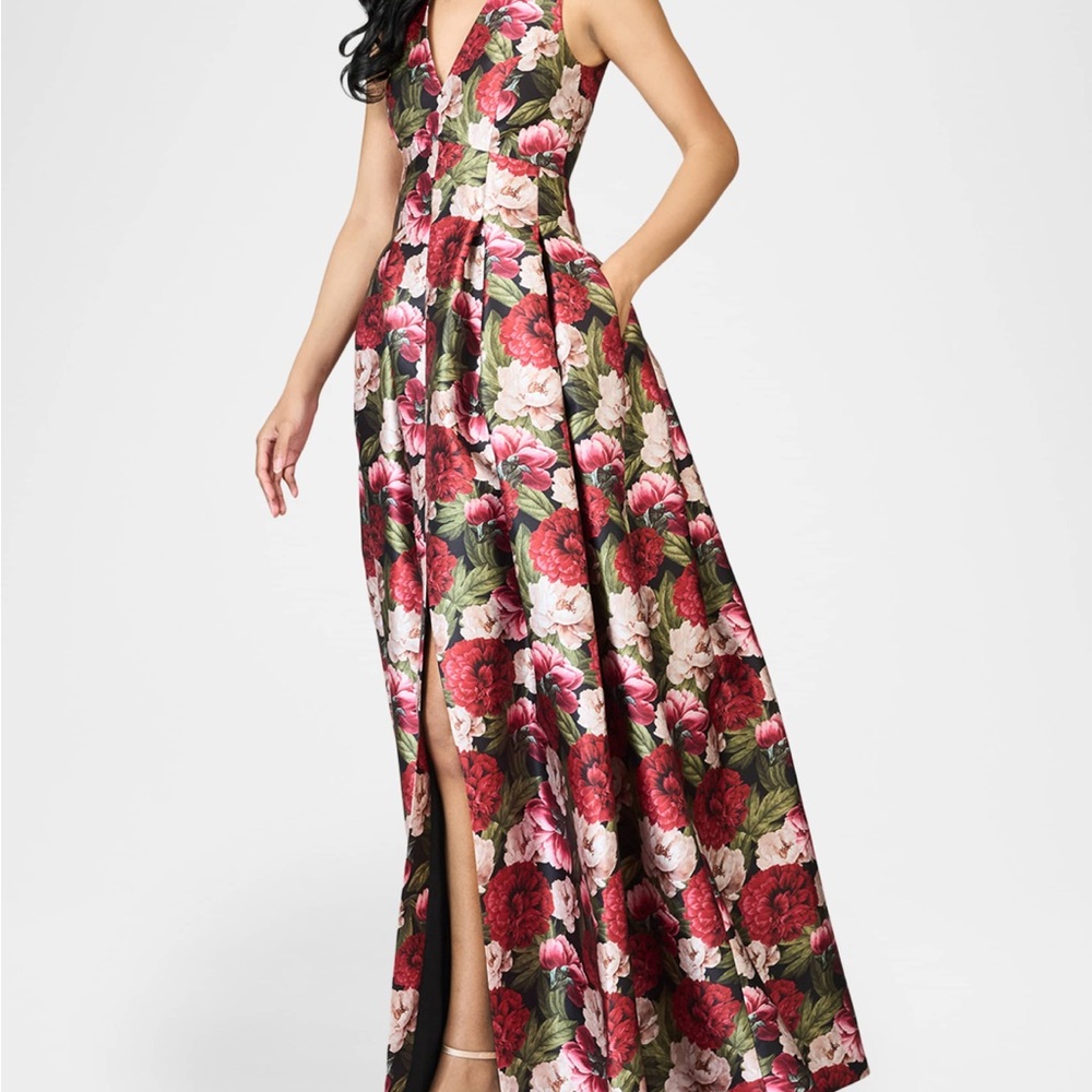 Sachin + Babi Brooke Pleated Floral-Print Mikado Gown, SIZE 12